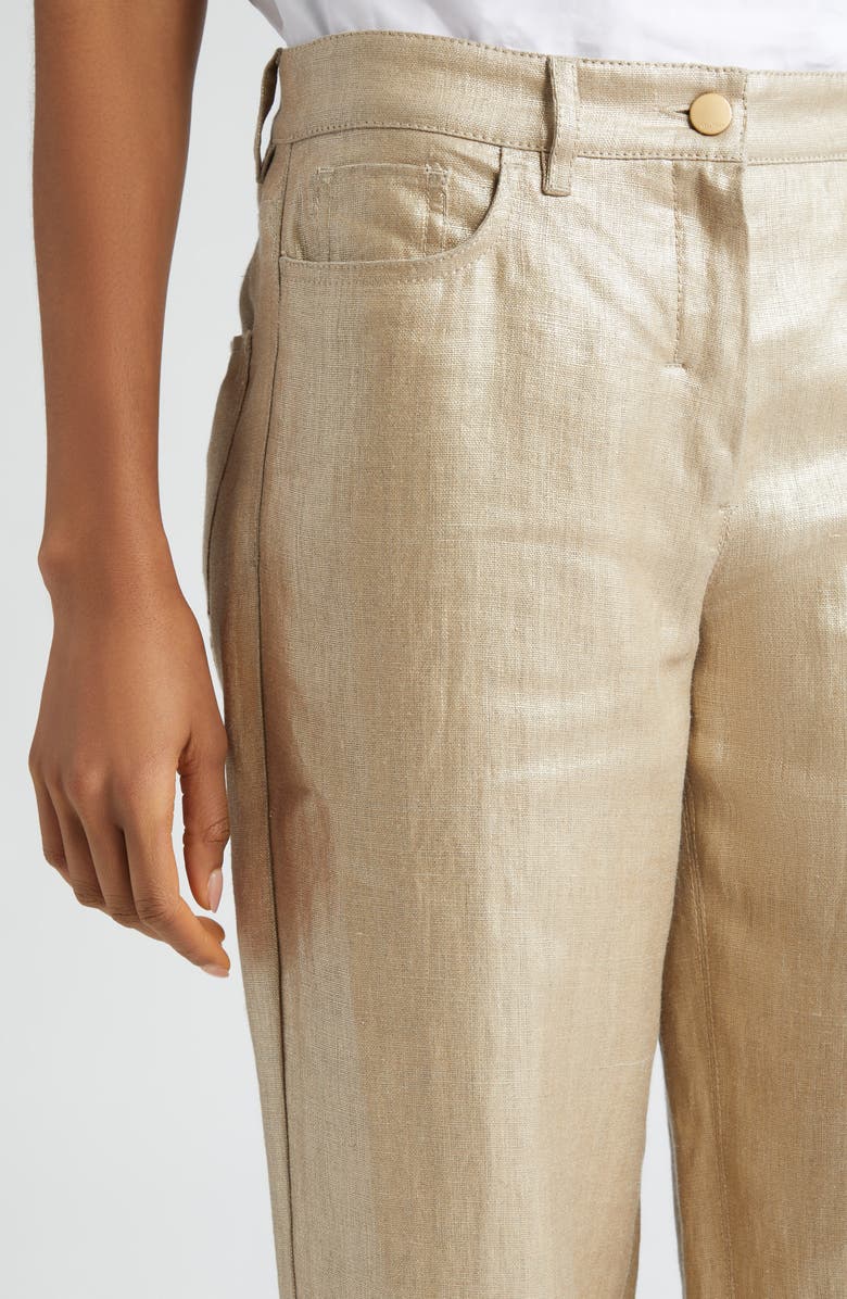 Max Mara Bouquet Fray Hem Metallic Linen Crop Pants, Alternate, color, 
