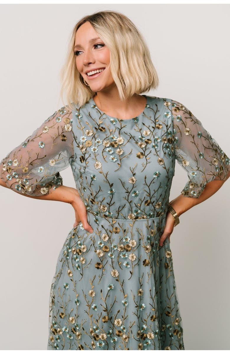 Baltic Børn Arabella Embroidered Tulle Maxi Dress, Alternate, color, Dusty Blue Floral