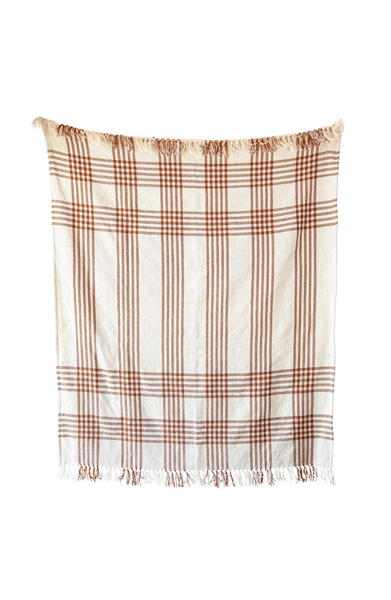 Foreside Home and Garden Plaid Outdoor Picnic Blanket Rust Polyester, Main, color, Red