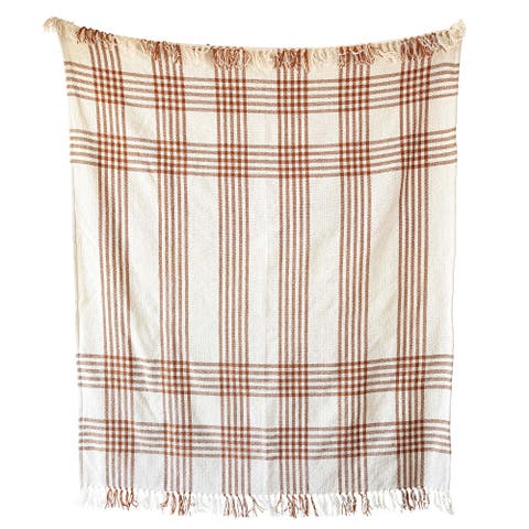 Plaid Outdoor Picnic Blanket Rust Polyester