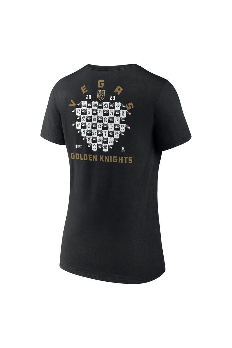 Women's Fanatics Branded  Black Vegas Golden Knights 2023 Stanley Cup Champions Jersey Roster V-Neck T-Shirt, Alternate, color, Black