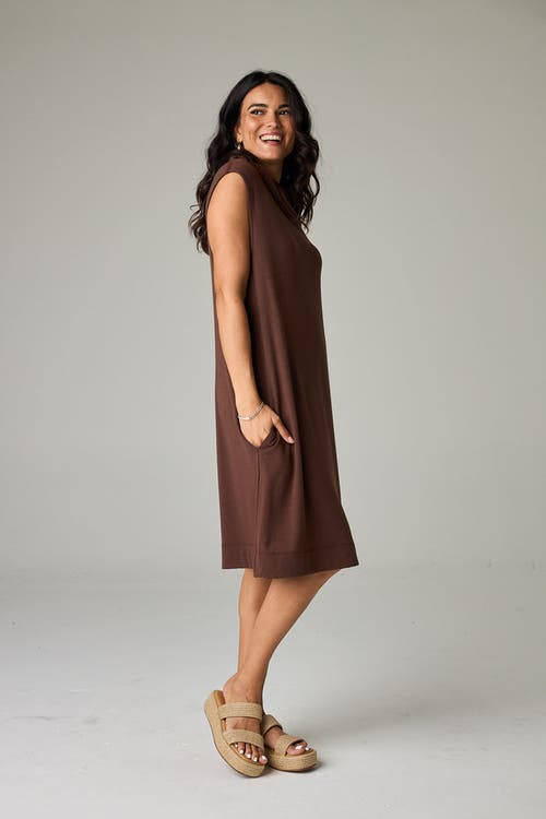 Eavolu Kakadu Eco-luxe Rib Sleeveless Funnel Neck Tunic/dress In Brown