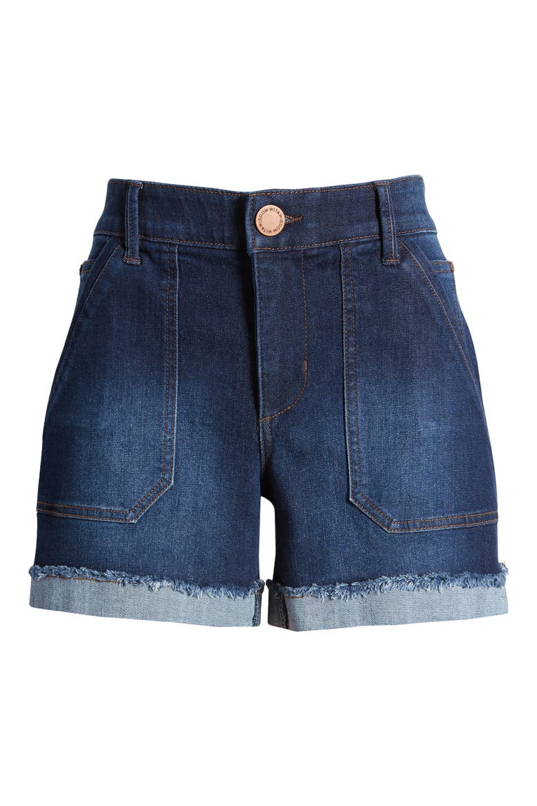 'Ab'Solution Patch Pocket High Waist Denim Shorts, Alternate, color, IN INDIGO