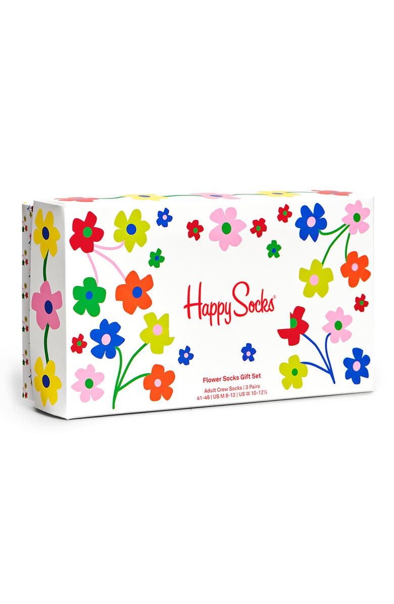Happy Socks Flower Assorted 3-Pack Crew Socks Gift Set, Alternate, color, 