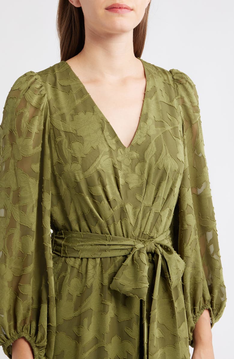Anne Klein Floral Appliqué Long Sleeve Dress, Alternate, color, Hunter Olive