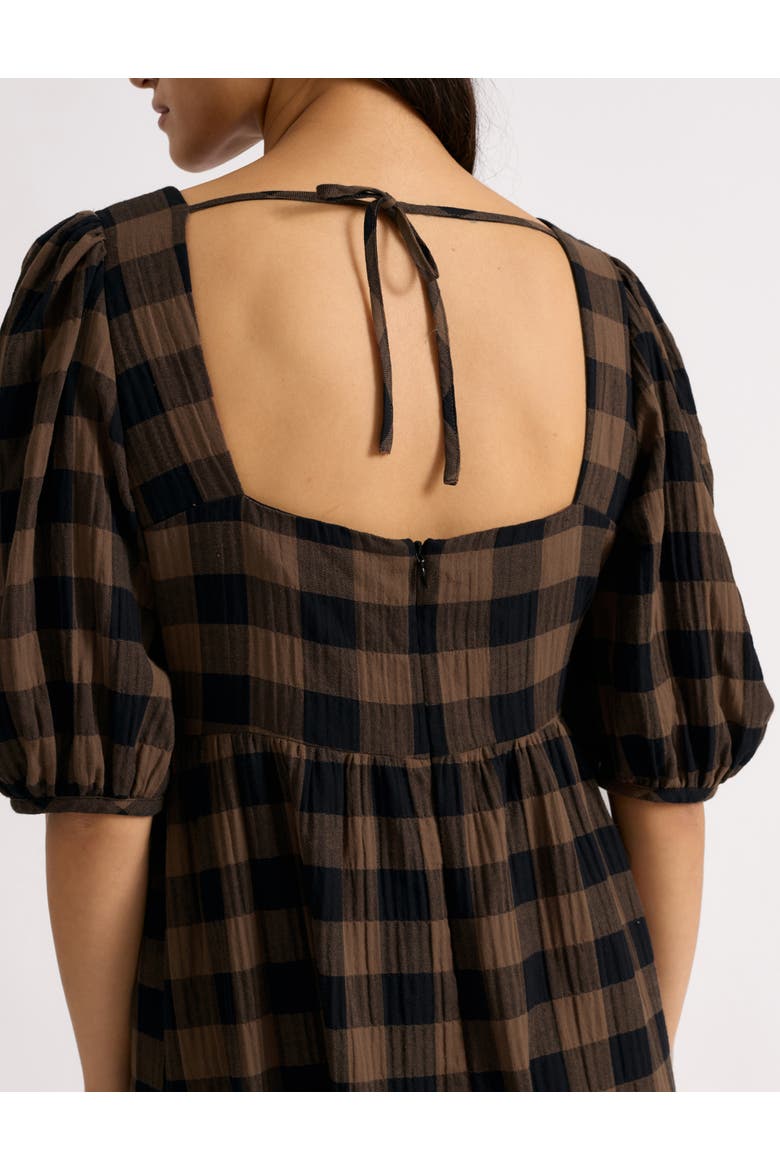 Large Gingham Iconic Midi Dress, Alternate, color, Chocolate