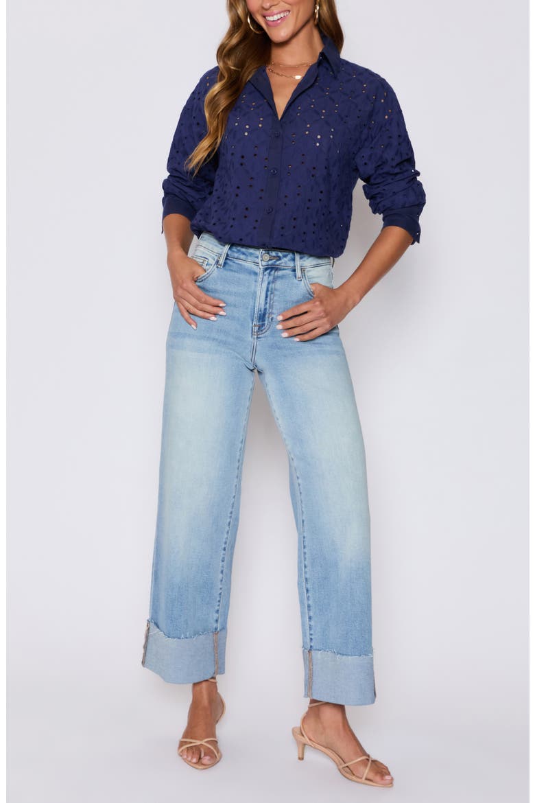 Garden Stroll Floral Eyelet Button-Up Shirt (Nordstrom Exclusive), Alternate, color, NAVY