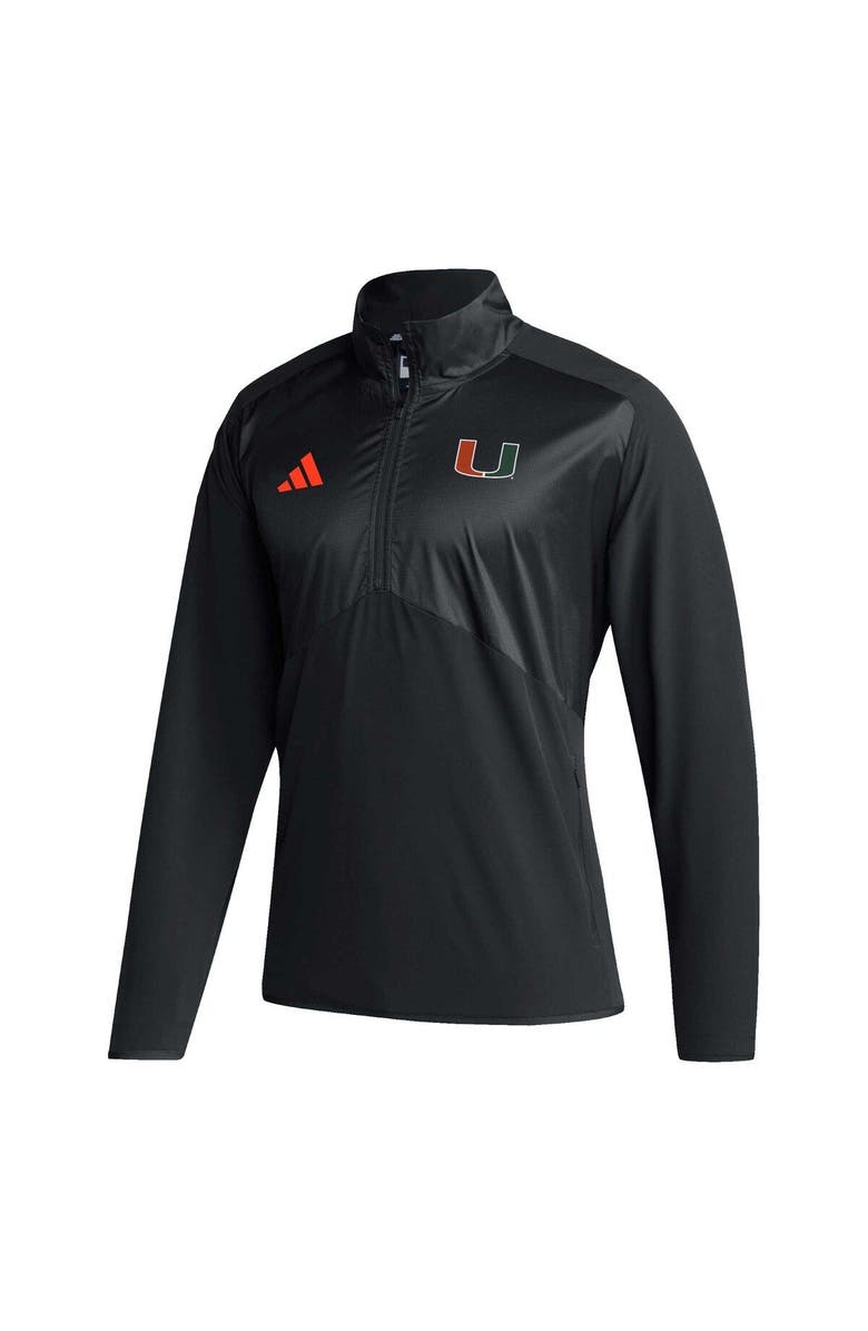 adidas Men's adidas Black Miami Hurricanes Sideline AEROREADY Raglan Sleeve Quarter-Zip Jacket, Alternate, color, Black