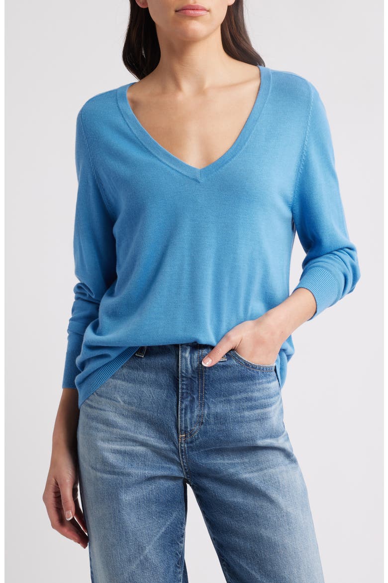 Relaxed V-Neck Sweater, Main, color, BLUE PARISIAN