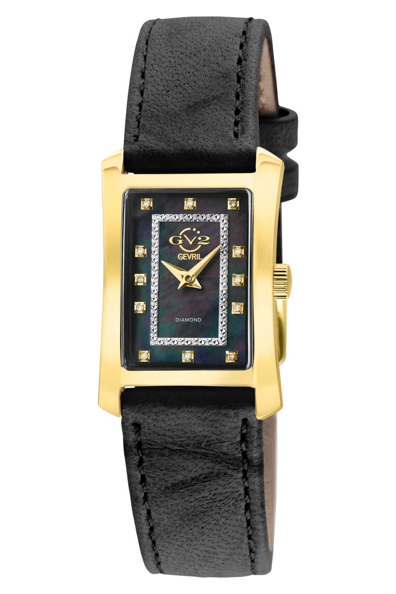 Luino Diamond Embellished Leather Strap Watch, 23mm x 29mm - 0.084 ctw., Main, color, BLACK