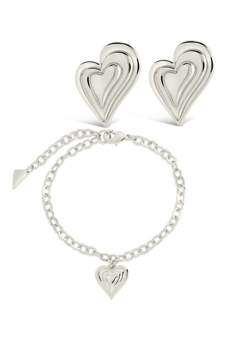 Beating Hearts Drop Earrings & Charm Bracelet Set, Main, color, SILVER