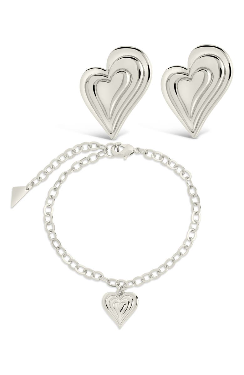 Sterling Forever Beating Hearts Drop Earrings & Charm Bracelet Set, Main, color, 
