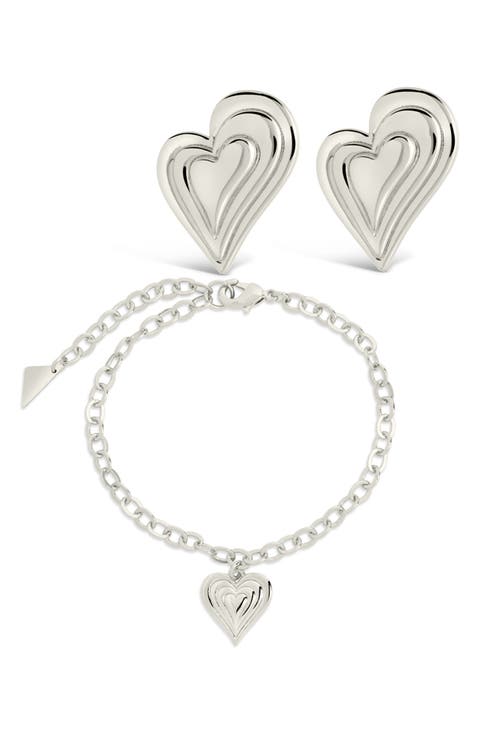 Beating Hearts Drop Earrings & Charm Bracelet Set