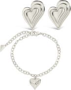 Sterling Forever Beating Hearts Drop Earrings & Charm Bracelet Set