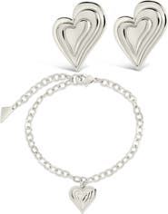 Sterling Forever Beating Hearts Drop Earrings & Charm Bracelet Set