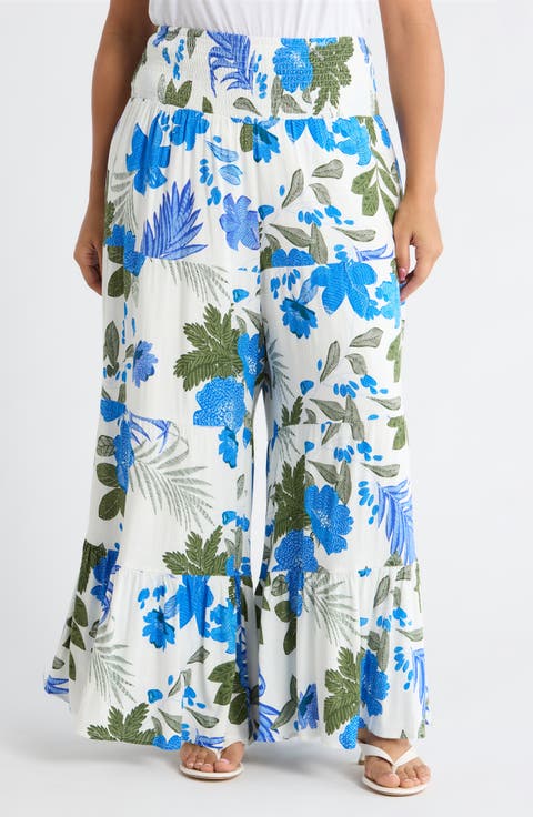 Zurie Floral Tovia Smocked Pants (Plus)