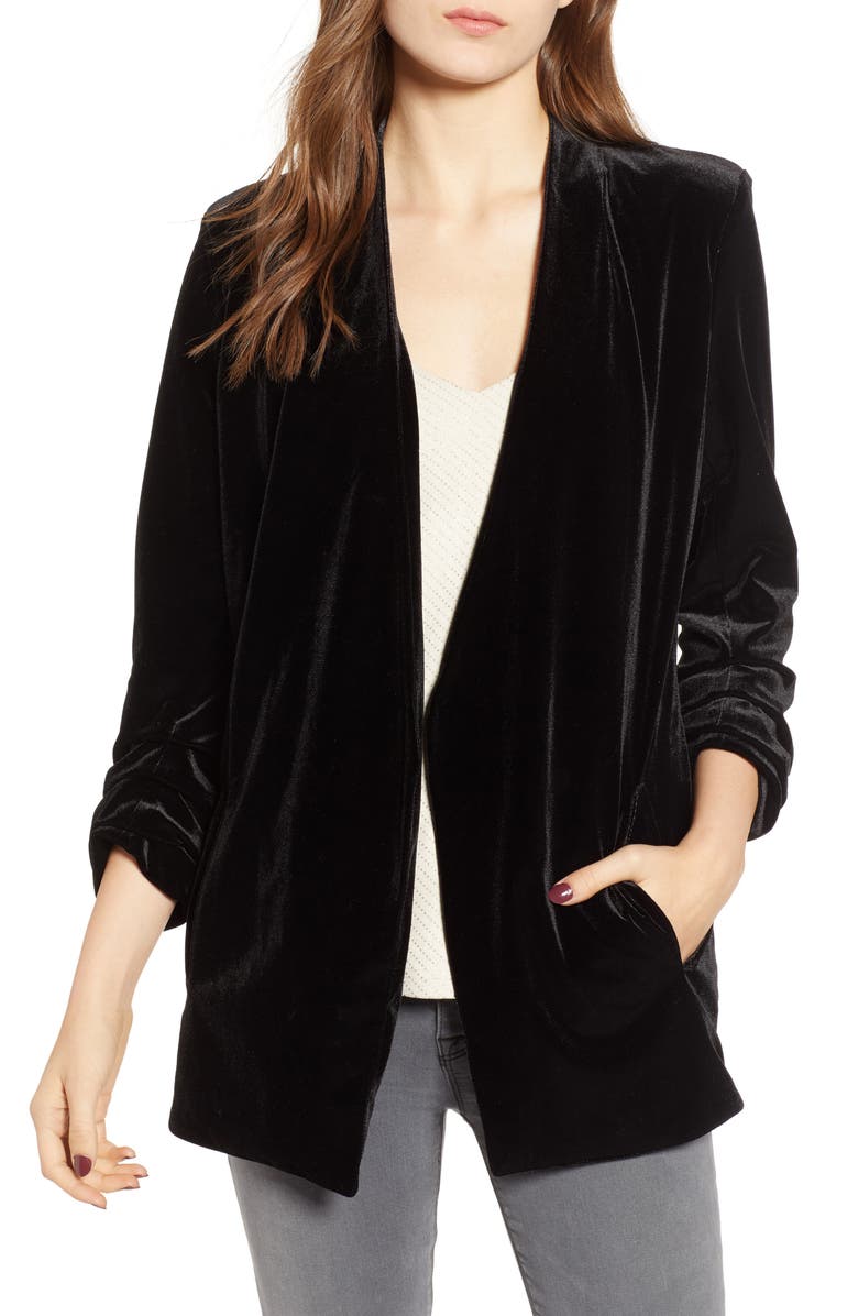 Bishop + Young Ruched Sleeve Velvet Blazer, Main, color,