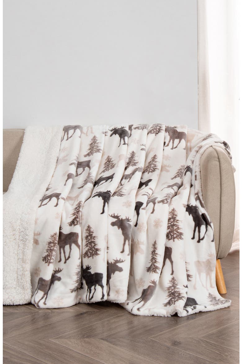 Reversible Faux Shearling Blanket, Alternate, color, MOOSE