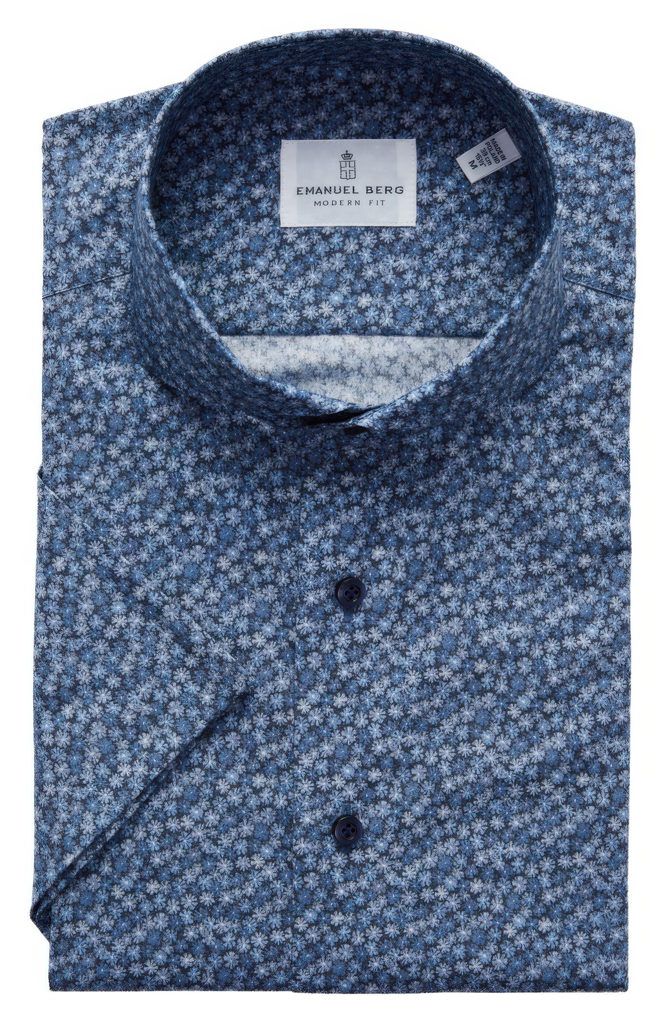 Emanuel Berg Modern Fit Floral Short Sleeve Stretch Poplin Sport Shirt