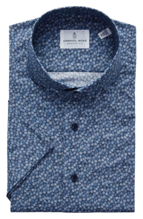 Modern Fit Floral Short Sleeve Stretch Poplin Sport Shirt