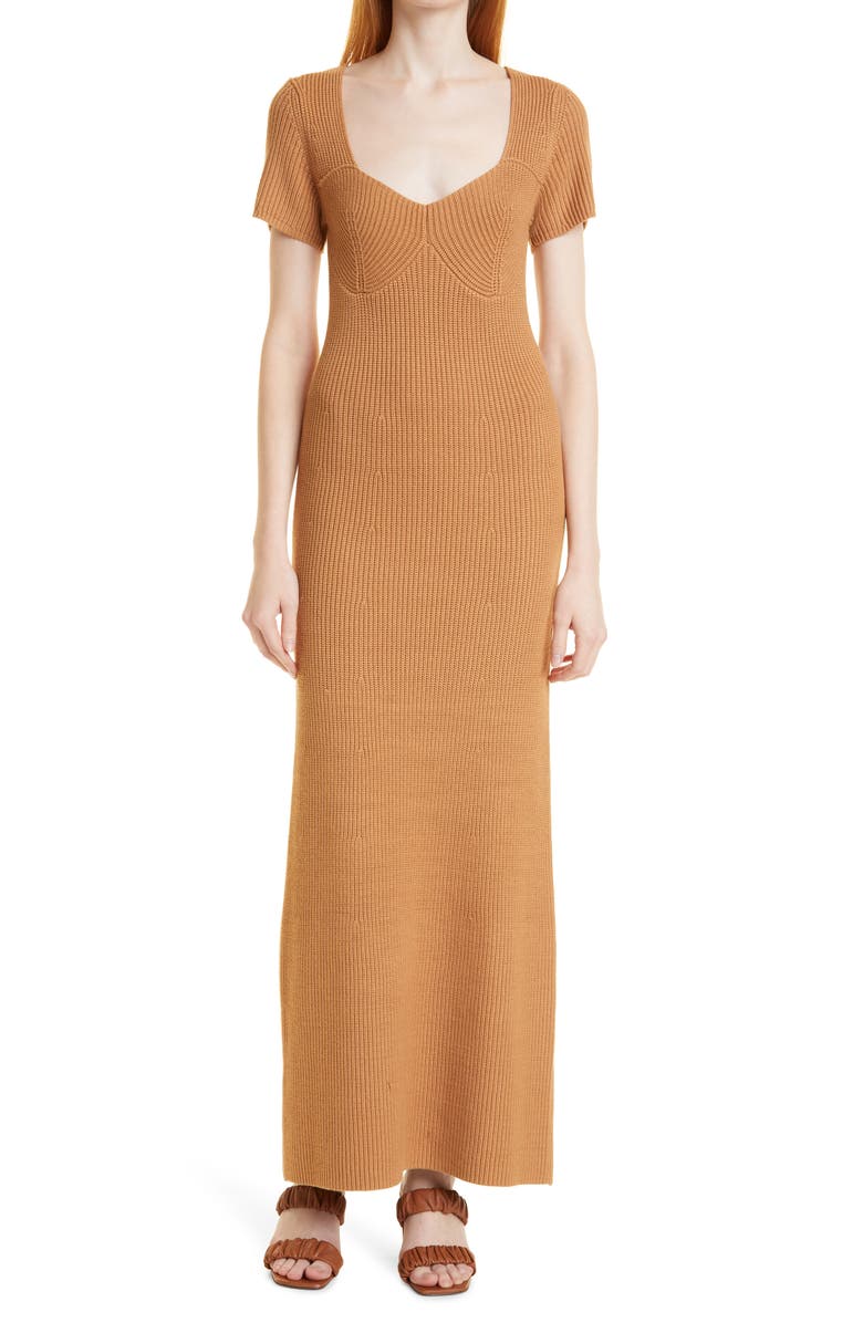 STAUD Camden Ribbed Sweetheart Neck Midi Dress, Main, color,