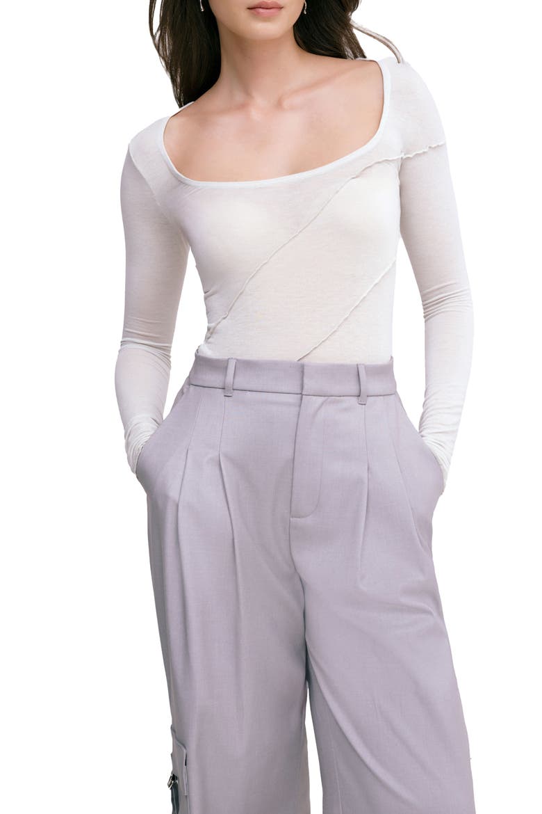 Melody Ruffle Seam Semisheer Jersey Top, Main, color, MIST