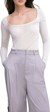 Marcella Melody Ruffle Seam Semisheer Jersey Top