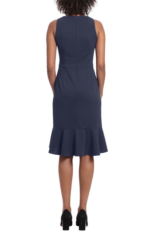 London Times Sleeveless High-low Flounce Hem Midi Dress In Navy Blazer