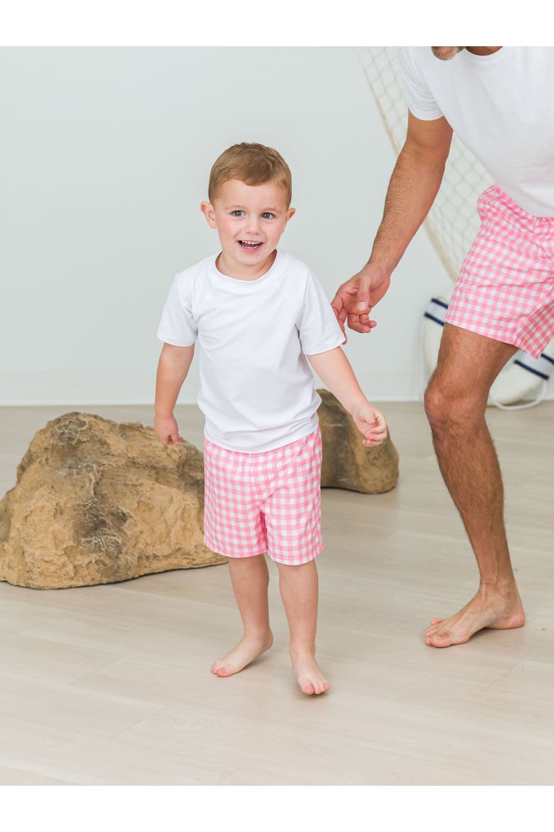 Boys UPF50+ Swim Trunks, Alternate, color, Bubblegum Pink Gingham