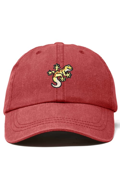 Dalix Gecko Embroidered Casual Cap In Washed Red