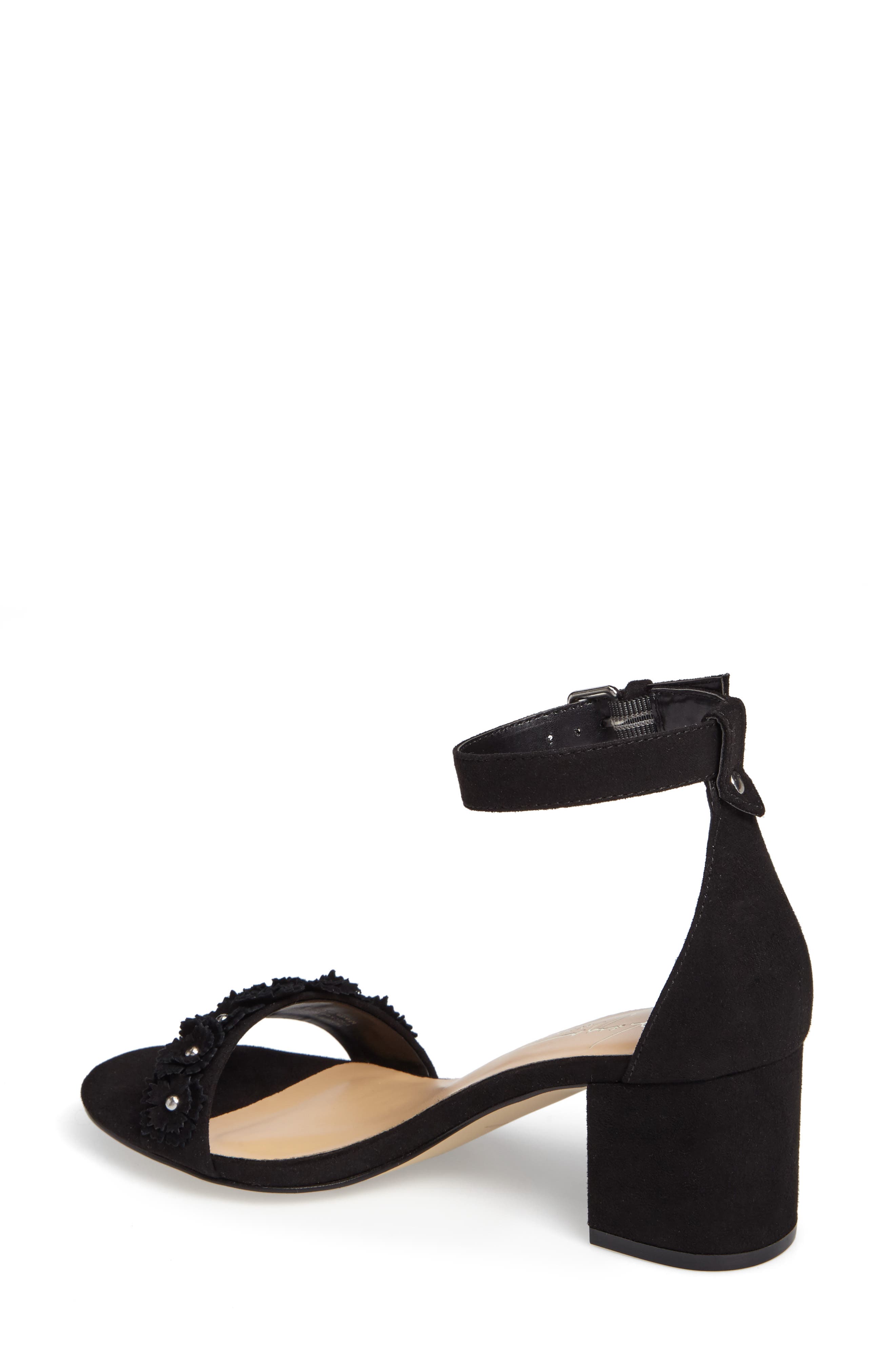 by Zendaya Marietta Flowered Sandal, Alternate, color, BLACK MICROSUEDE