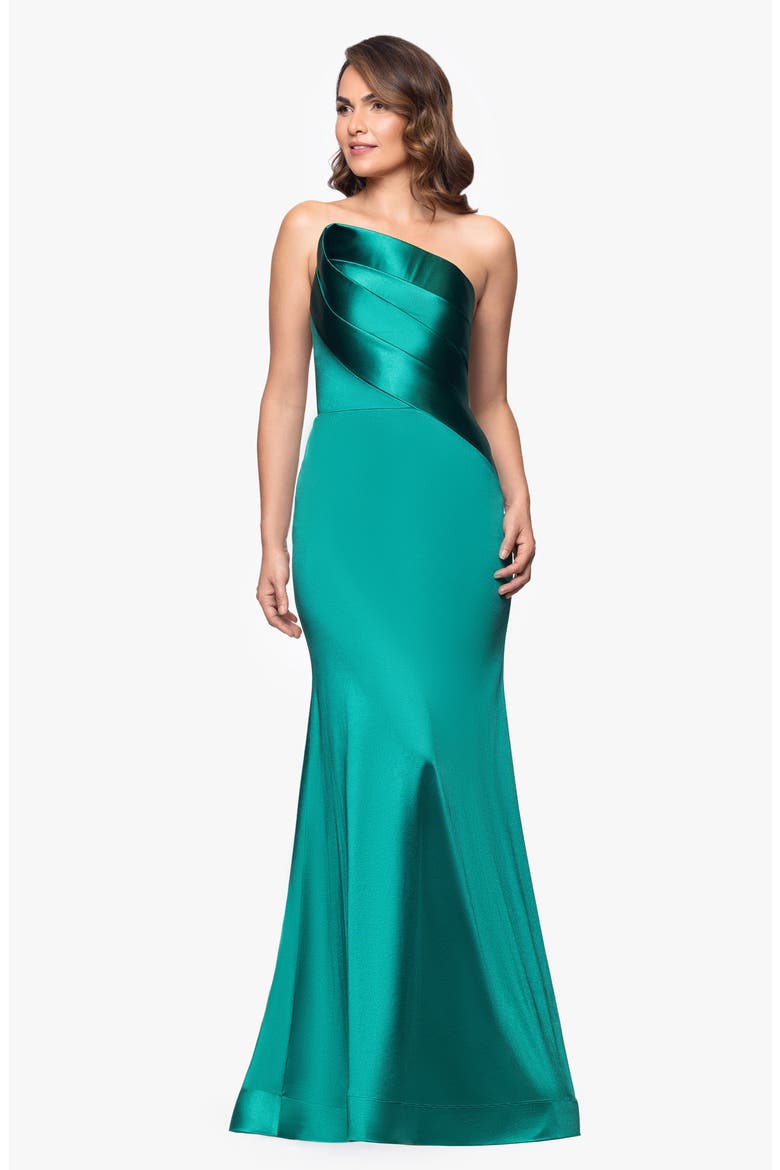 Royal Strapless Satin Mermaid Gown, Alternate, color, EMERALD