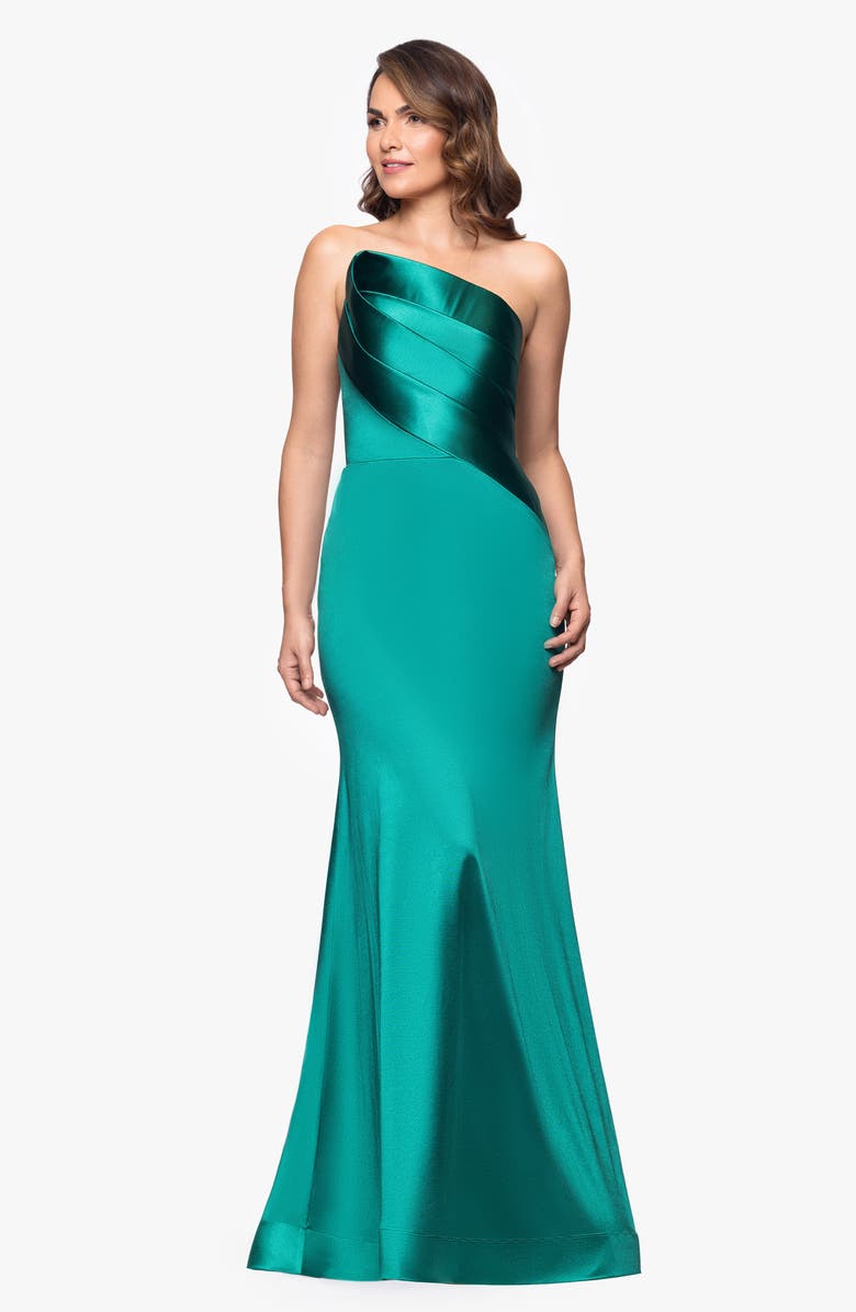 Betsy & Adam Royal Strapless Satin Mermaid Gown, Alternate, color, Emerald