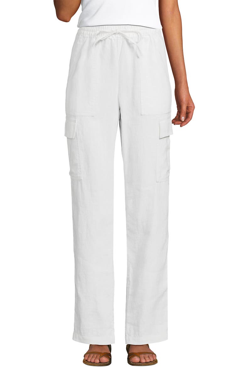 Lands' End High Rise Drawstring Linen Cargo Pants, Main, color, White