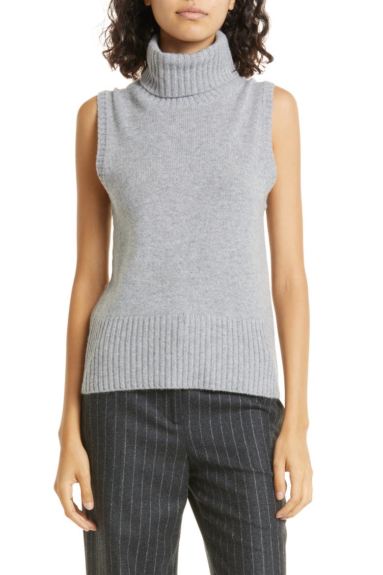 Mazzy Sleeveless Cashmere Turtleneck Sweater, Main, color, HEATHER GREY