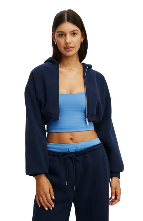 Women's Active Plush Micro Cropped Zip Through