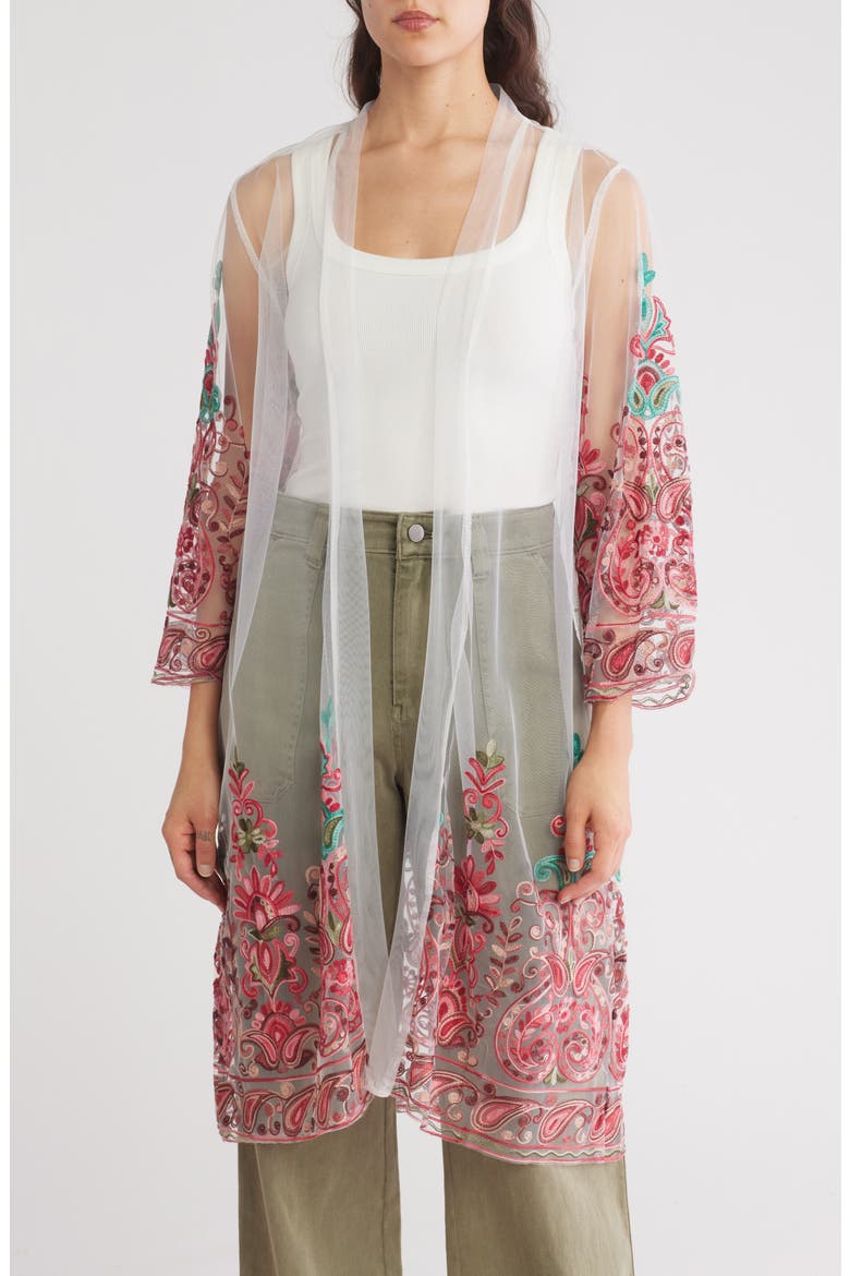 Embroidered Duster, Main, color, WHITE