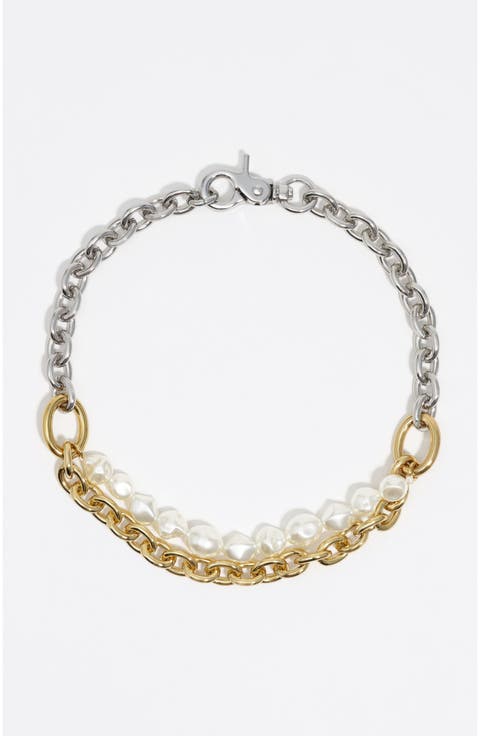 Two-tone double-layer chain necklace