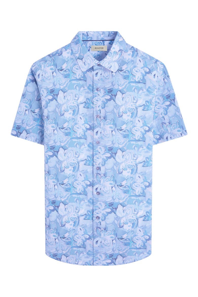 Orson Shaped Fit Cotton & Linen Camp Shirt, Alternate, color, TEAL