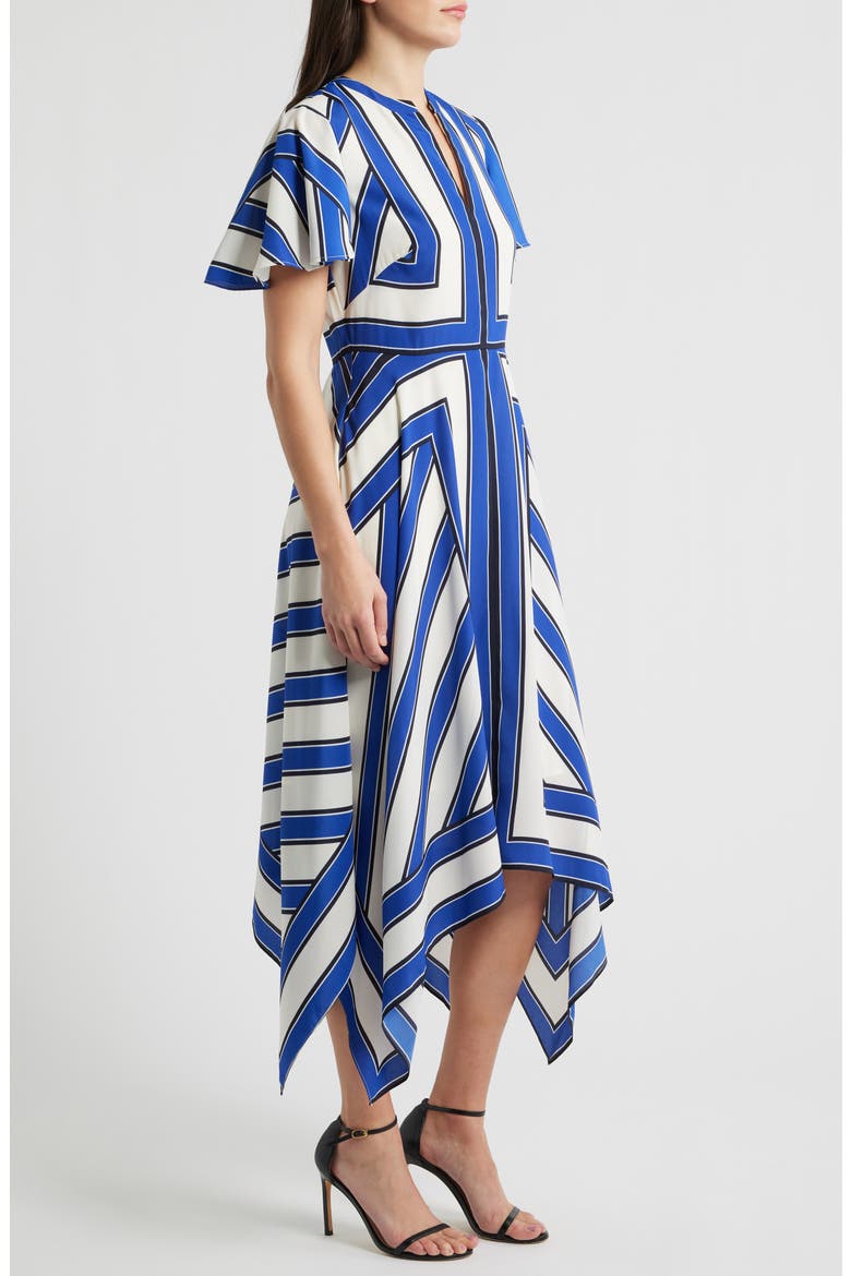 Geometric Stripe High Low Handkerchief Dress, Alternate, color, IVORY BLUE