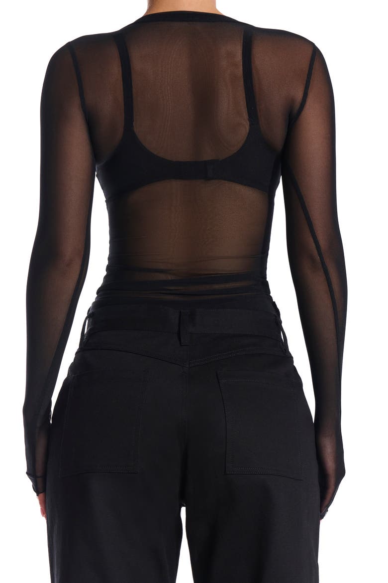 Sheer Mesh Long Sleeve Top, Alternate, color, BLACK