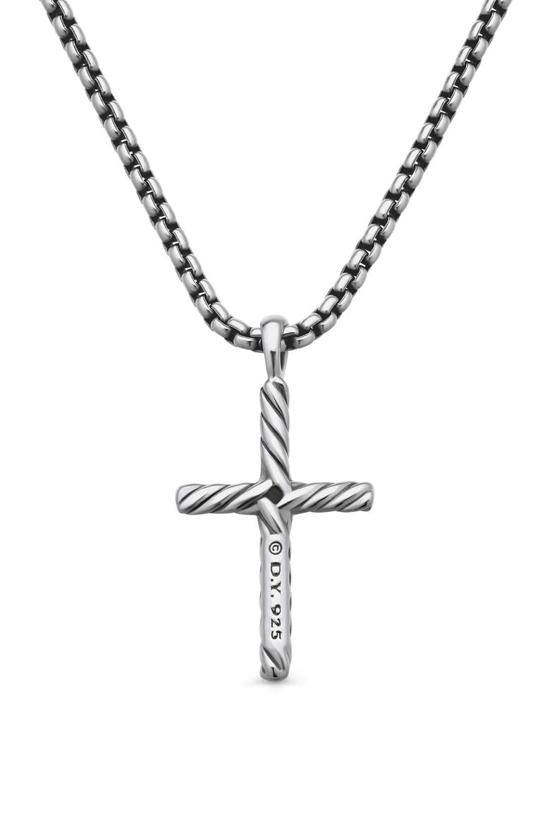 Cable Classics Cross with Diamond on Chain, Alternate, color, SILVER PAVE