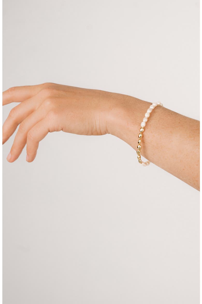 Freshwater Pearl & Pebble Beaded Bracelet, Alternate, color, GOLD
