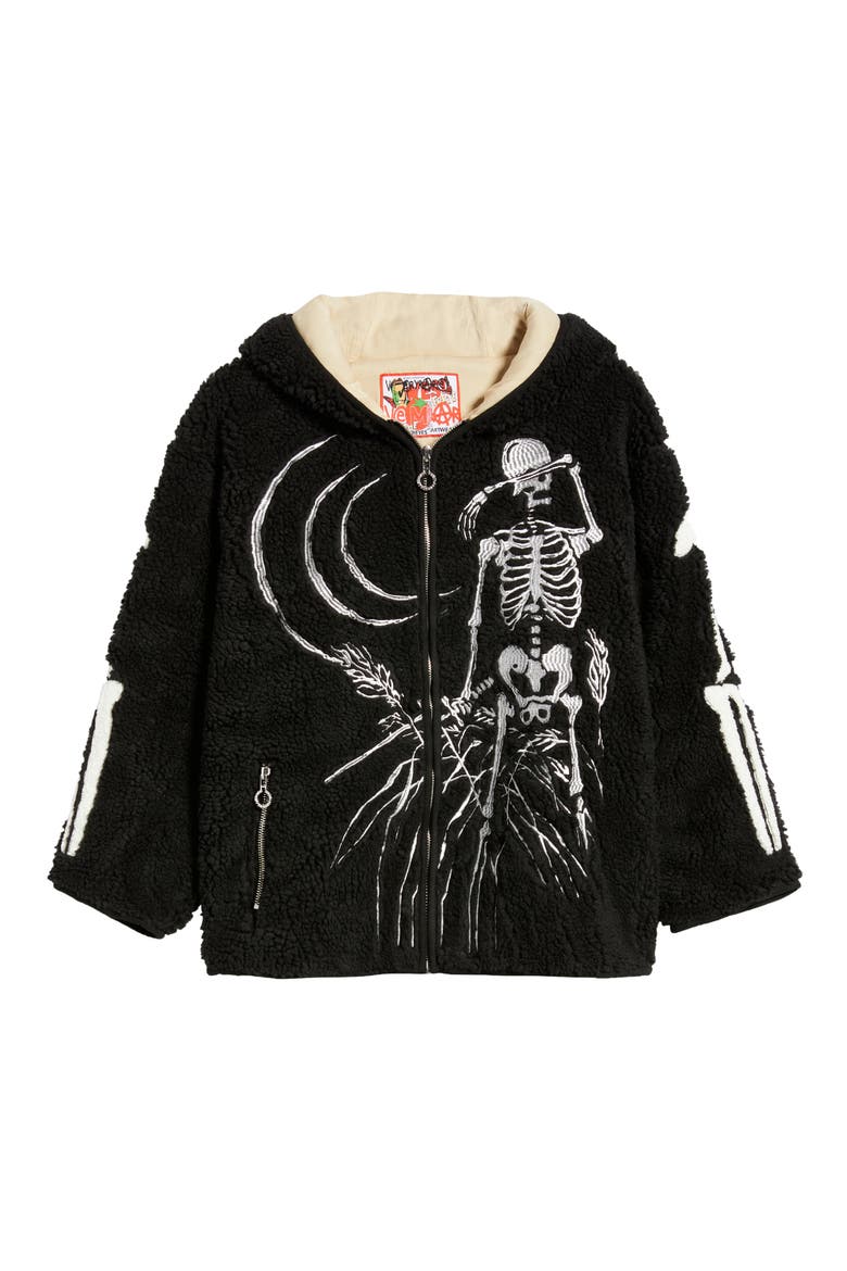 Nikkan Hagaki High Pile Fleece Zip Hoodie, Alternate, color, BLACK