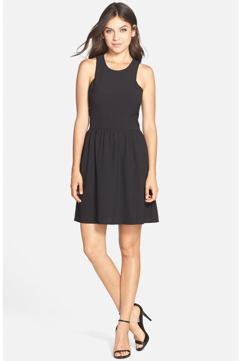 Crepe Fit & Flare Dress, Alternate, color, BLACK