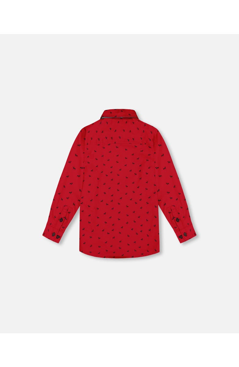 Deux par Deux Baby Boy's Printed Reindeer Poplin Shirt With Bow Tie Red, Alternate, color, Jester Red