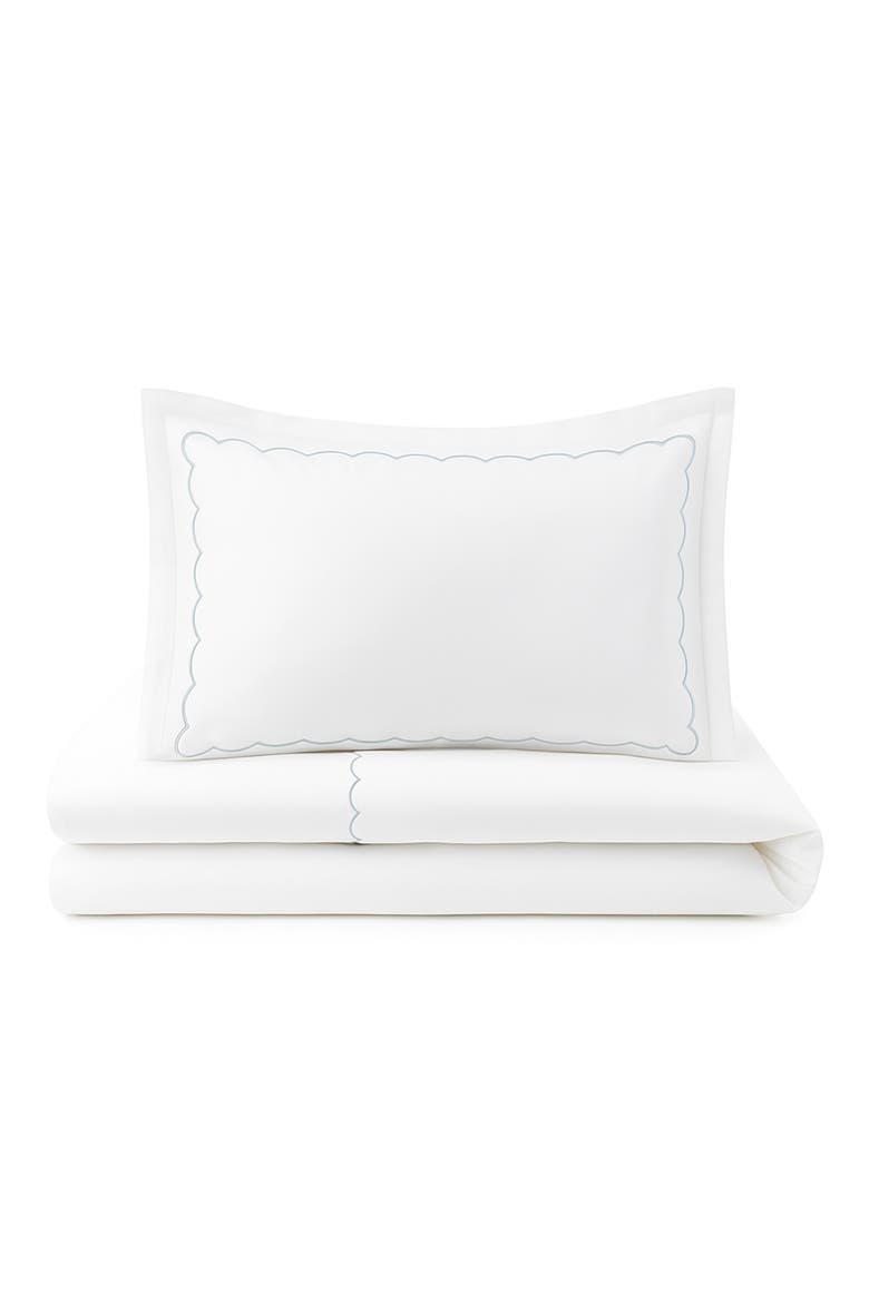Scallop Hotel King Duvet Cover, Sheet & Shams Set, Main, color, BLUE EMBROIDERY