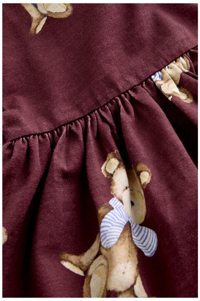 Kids' Teddy Bear Print Cotton Jersey Dress, Alternate, color, DARK RED