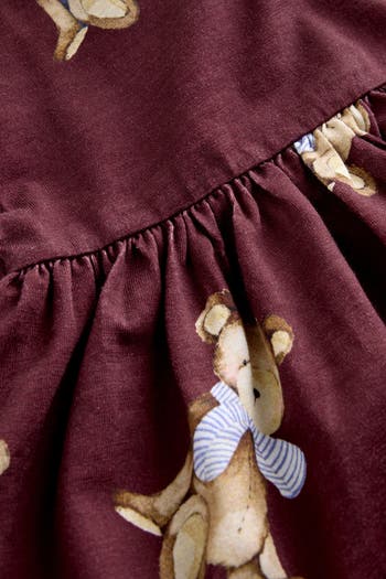 Kids' Teddy Bear Print Cotton Jersey Dress