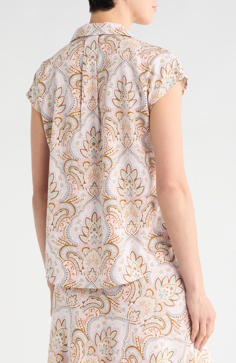 T Tahari Cap Sleeve Linen Blend Button-Up Shirt, Alternate, color, Paisley Natural Print
